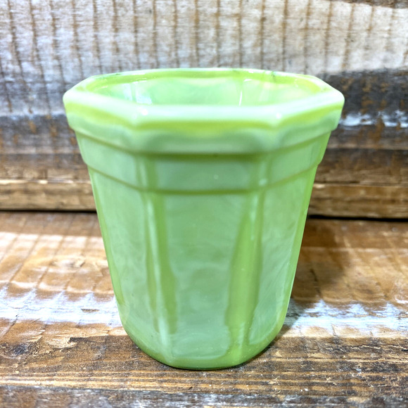 Set 4 Vintage 1930s Akro Agate Green Slag Jadeite Shot Drink Glasses 2" - Picture 10 of 13